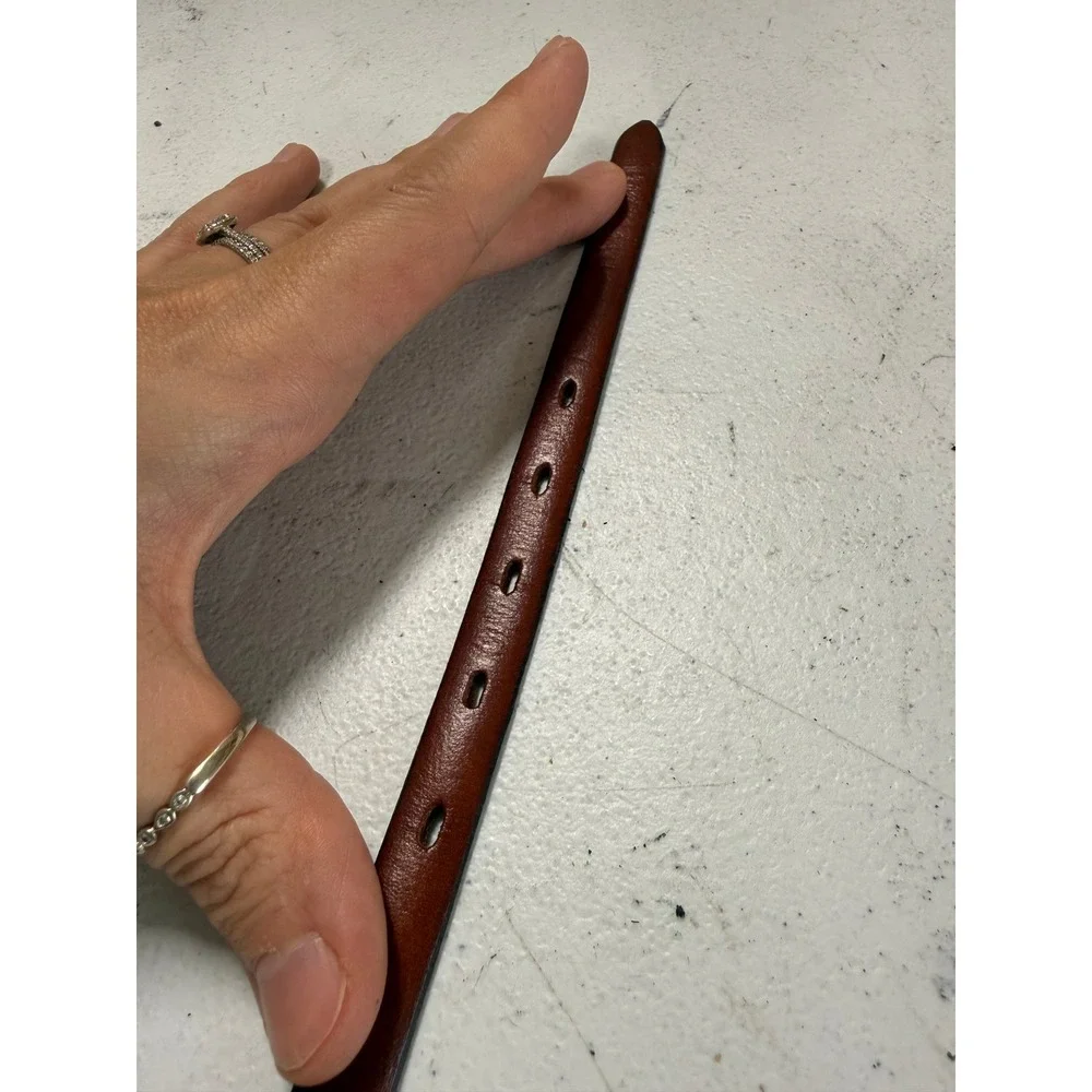 Vintage Thaynewood Brown Steerhide Leather Skinny Belt Gold Buckle Size 28